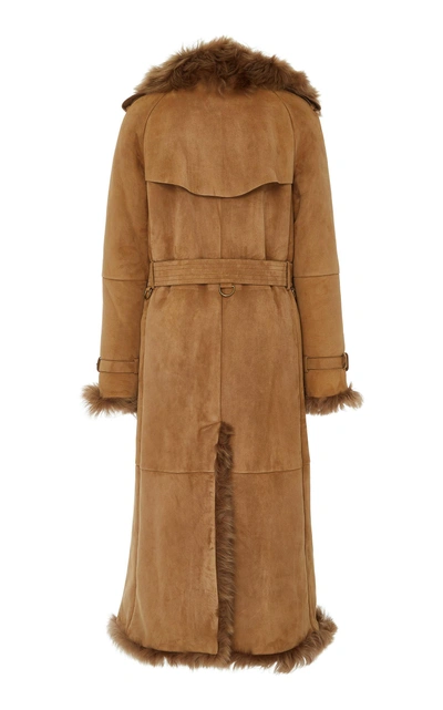 Shop Burberry Belted Double-breasted Shearling Coat In Brown