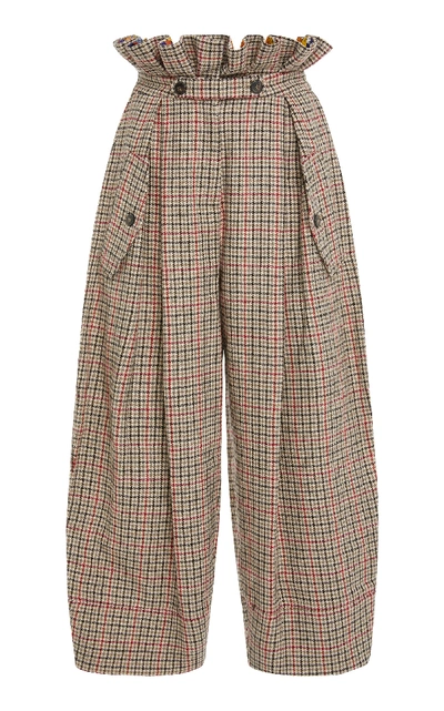 Shop Stella Jean Checked Paperbag Pant In Brown