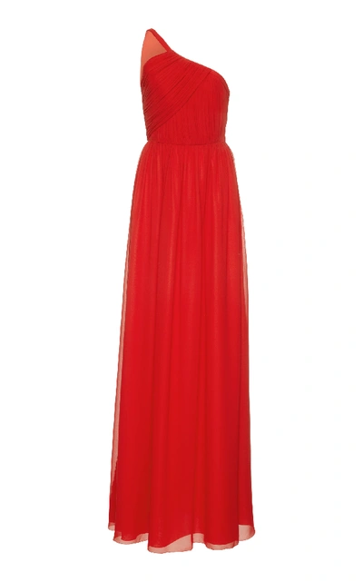 Shop Lanvin One-shoulder Silk Gown In Red