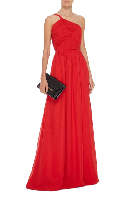 Shop Lanvin One-shoulder Silk Gown In Red