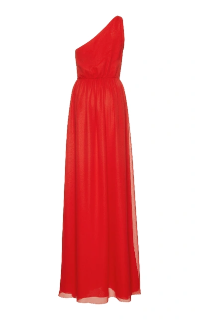 Shop Lanvin One-shoulder Silk Gown In Red