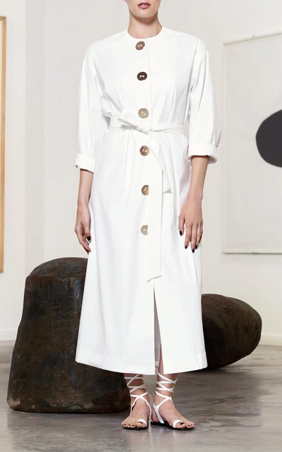Shop Bouguessa Buttoned Down Cotton Dress In Ivory