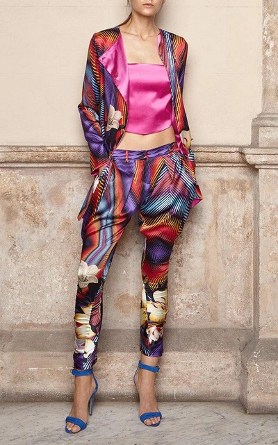 Shop Adriana Iglesias Hudson Pleated Silk Satin Pants In Print