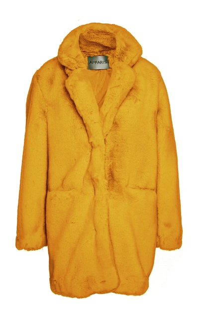 Shop Apparis Sophie Faux Fur Coat In Yellow