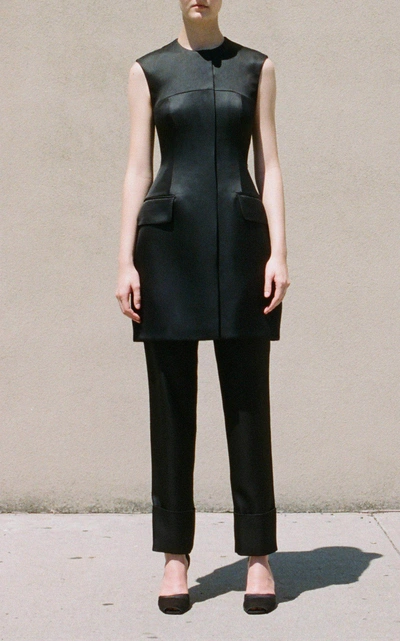 Shop Marina Moscone Sleeveless Wool Silk Bustier Gilet In Black