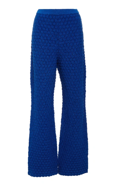 Shop Marni Graphic Tuck Knit Pants In Blue