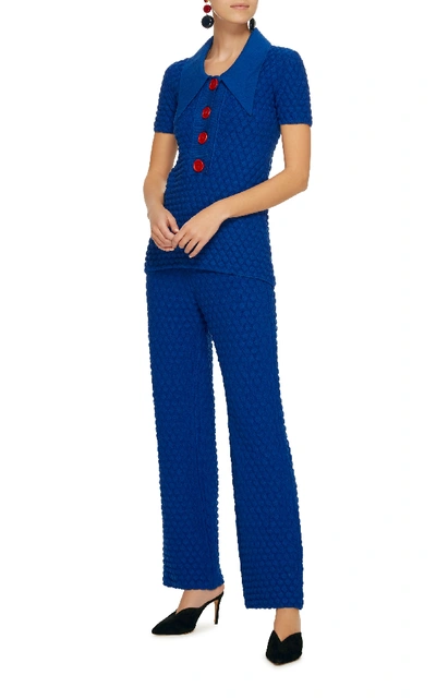 Shop Marni Graphic Tuck Knit Pants In Blue