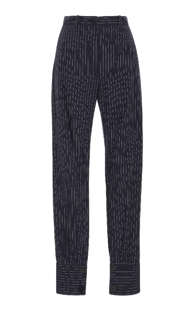 Shop Jw Anderson Pinstriped Cotton Straight-leg Pants In Navy
