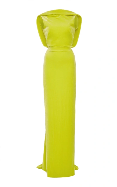 Shop Brandon Maxwell Cape-effect Velvet Gown In Yellow