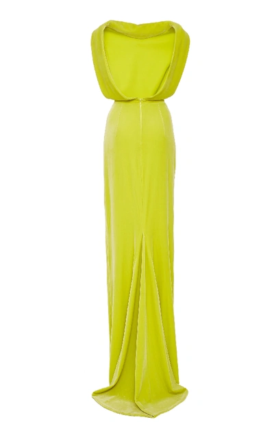 Shop Brandon Maxwell Cape-effect Velvet Gown In Yellow