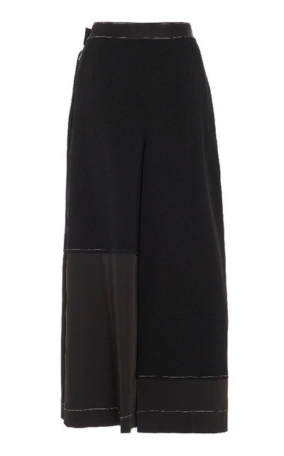 Shop Loewe Pleated Crepe And Satin Trousers In Black