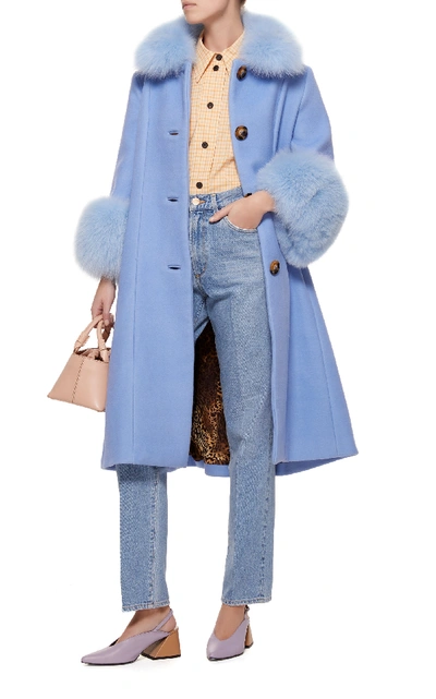 Shop Saks Potts Yvonne Fur Trimmed Wool Coat In Blue