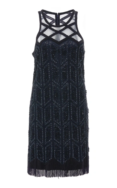 Shop Joanna Mastroianni Deco Embroidered Flapper Dress In Navy