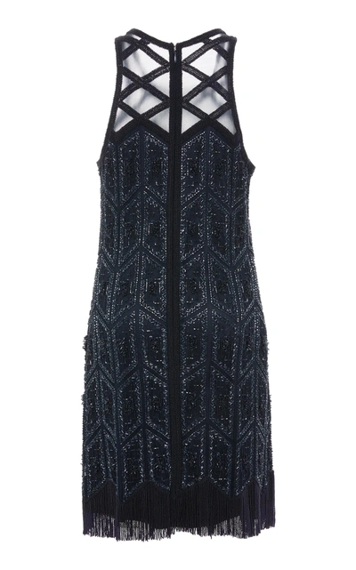 Shop Joanna Mastroianni Deco Embroidered Flapper Dress In Navy