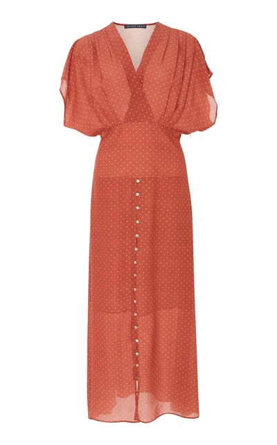 Shop Zeynep Arcay V-neck Silk Polka Dot Dress In Orange