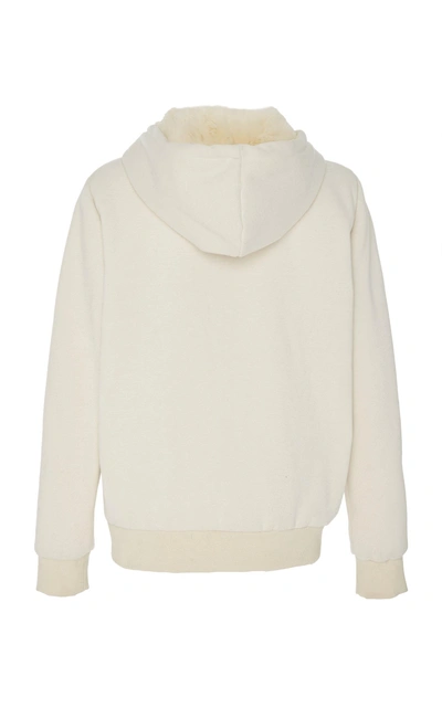 Shop Pologeorgis Zoe Fur-lined Cotton-jersey Hooded Sweatshirt In Ivory