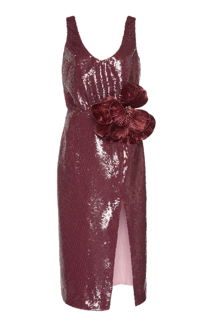 Shop Johanna Ortiz Tarantella Embellished Sequined Midi Dress In Burgundy