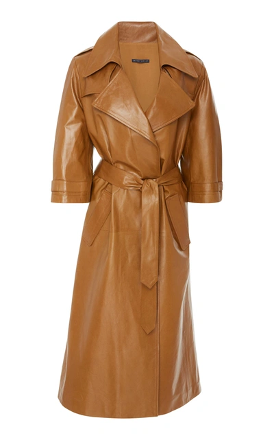 Shop Zeynep Arcay Oversized Leather Trench Coat In Brown