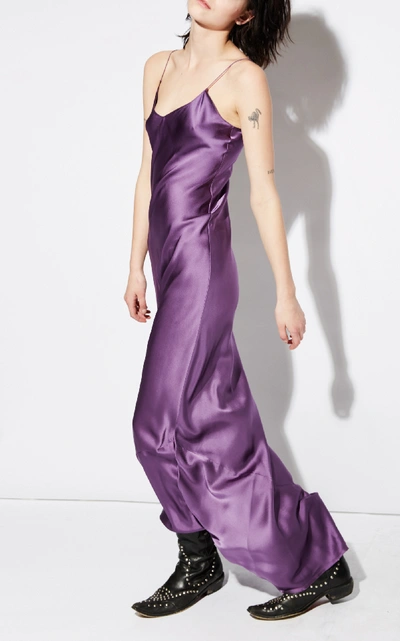 Shop Nili Lotan Cami Silk-charmeuse Slip Gown In Purple