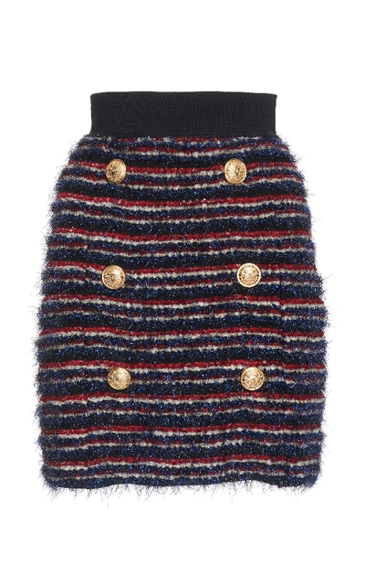 Shop Balmain Striped Knit Mini Skirt In Multi