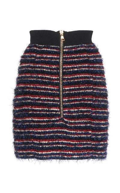 Shop Balmain Striped Knit Mini Skirt In Multi