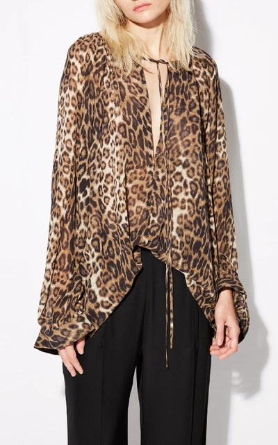 Shop Nili Lotan Acadia Leopard-print Silk-chiffon Blouse In Animal