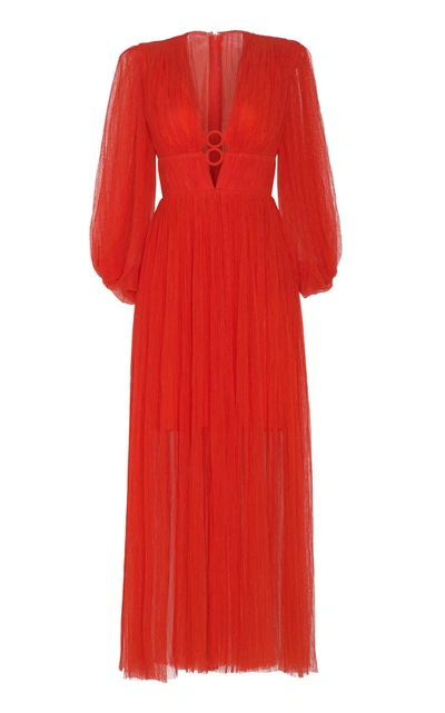Shop Maria Lucia Hohan Astoria Tulle Midi Dress In Orange