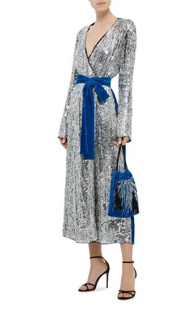 Shop Attico Sequined Velvet Robe Dress In Silver