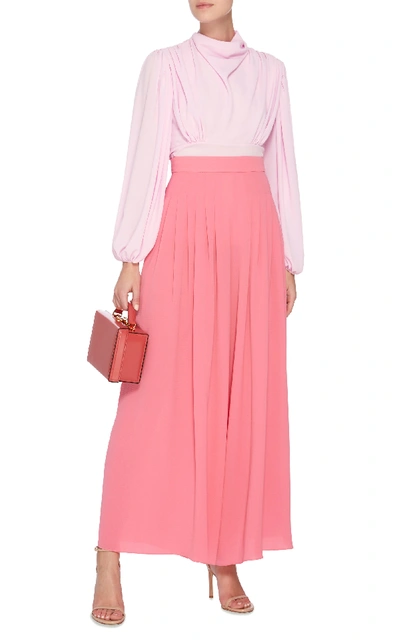 Shop Emilia Wickstead Carla Pleated Jersey-crepe Trousers In Pink