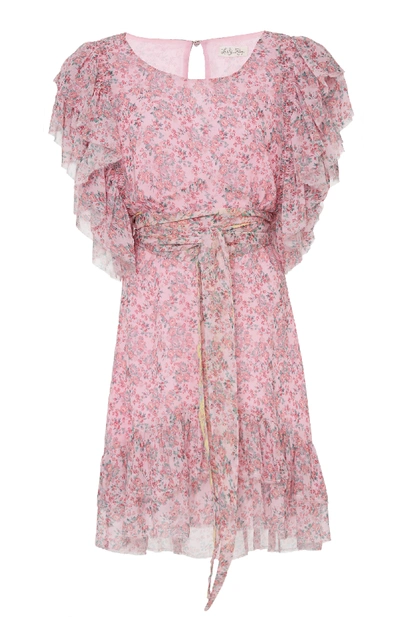 Shop Loveshackfancy Emmy Floral Silk Ruffle Mini Dress In Pink