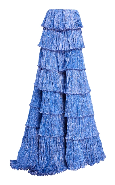 Shop Rosie Assoulin Tiered Plissé Ball Skirt In Blue