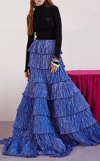 Shop Rosie Assoulin Tiered Plissé Ball Skirt In Blue
