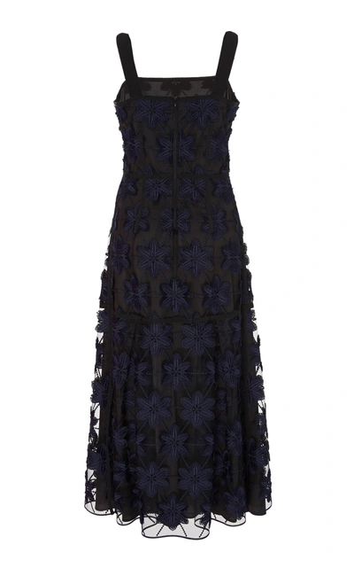 Shop Paule Ka Floral Embroidered Midi Dress In Navy