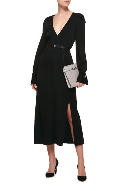 Shop Victoria Beckham Satin Midi Dress In Black