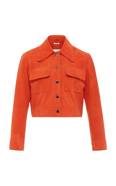 Shop Ganni Salvia Flap Pocket Suede Jacket In Orange