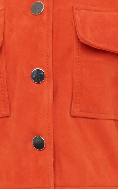 Shop Ganni Salvia Flap Pocket Suede Jacket In Orange