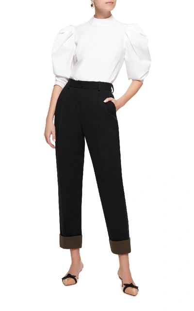 Shop Becken Contrasting Cuffed Twill Cotton-blend Pants In Black