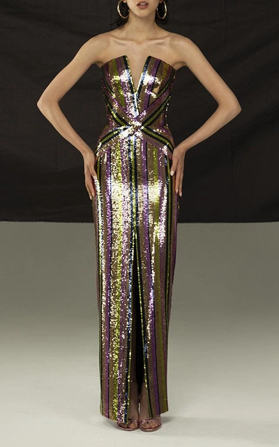 Shop Rasario Sequin Fitted Gown In Metallic