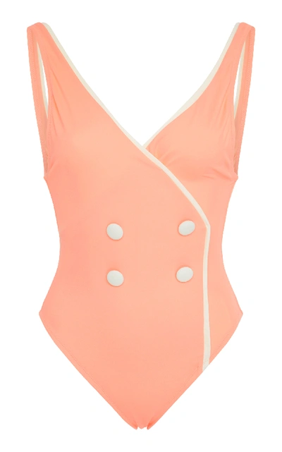 Shop Solid & Striped The Juliette Button Front One Piece Swimsuit In Pink
