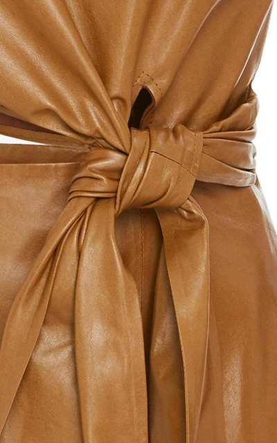 Shop Zeynep Arcay One Shoulder Leather Dress In Brown