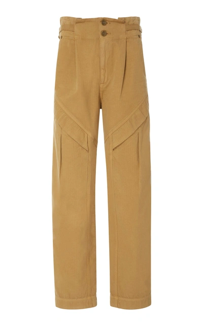 Shop Jean Atelier Gemma Ruffled Cotton Straight-leg Pant In Brown