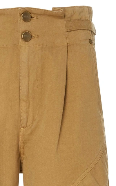 Shop Jean Atelier Gemma Ruffled Cotton Straight-leg Pant In Brown