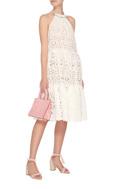 Shop Luisa Beccaria Eyelet Halter Short Dress In White