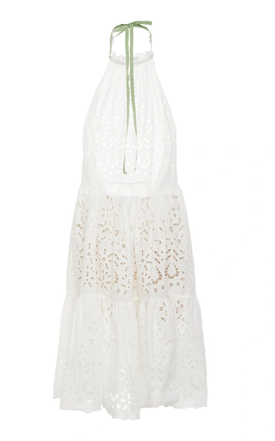 Shop Luisa Beccaria Eyelet Halter Short Dress In White