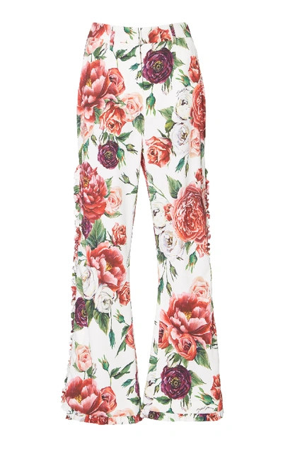 Shop Dolce & Gabbana Peony-print High-rise Flared Pants In Floral