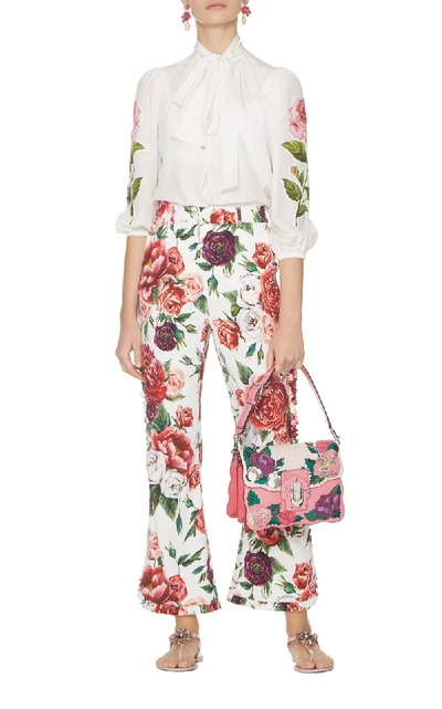 Shop Dolce & Gabbana Peony-print High-rise Flared Pants In Floral