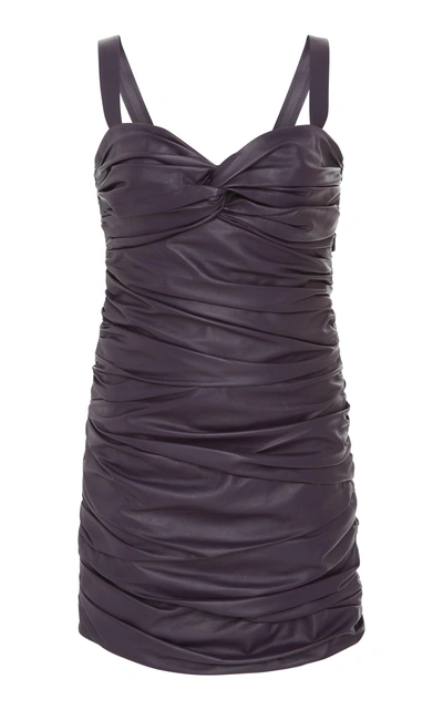 Shop Zeynep Arcay Draped Leather Mini Dress In Purple