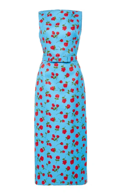 Shop Michael Kors Floral-print Silk And Cotton-blend Belted Dress