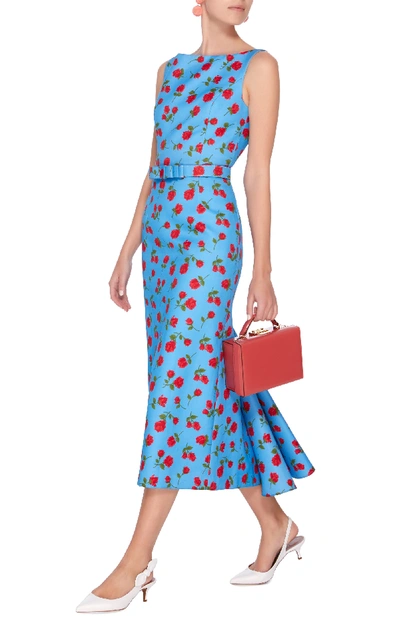 Shop Michael Kors Floral-print Silk And Cotton-blend Belted Dress