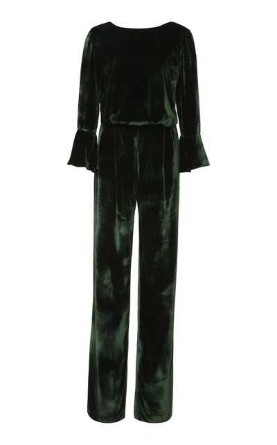 Shop Seren London Gee Velvet Wide-leg Jumpsuit In Green